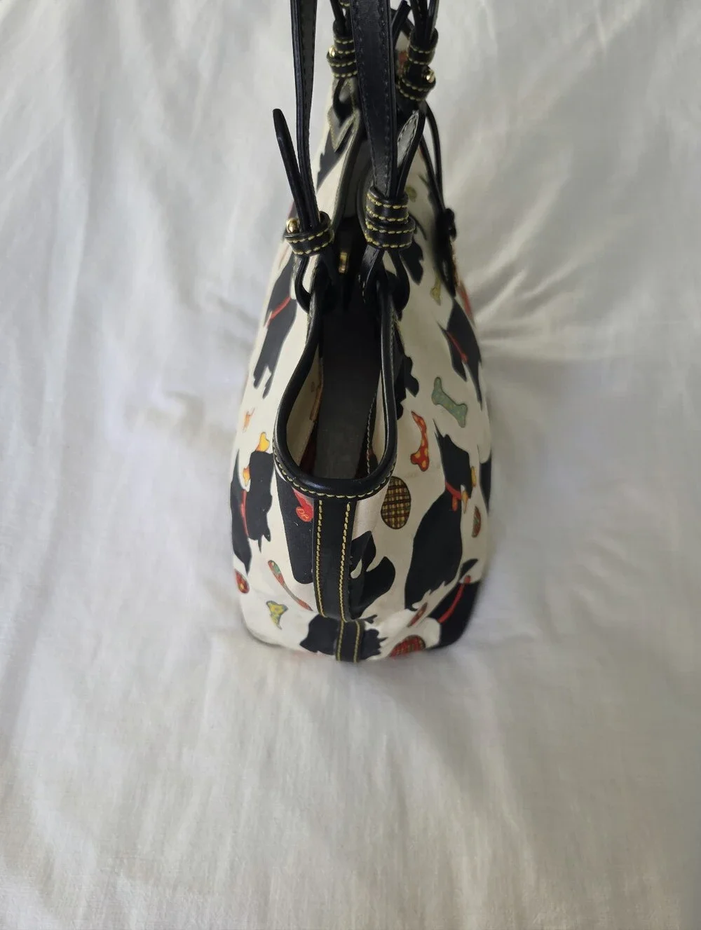 Dooney & Bourke Black Scottie Dog Print Tote, Cream Background + Plaid Interior